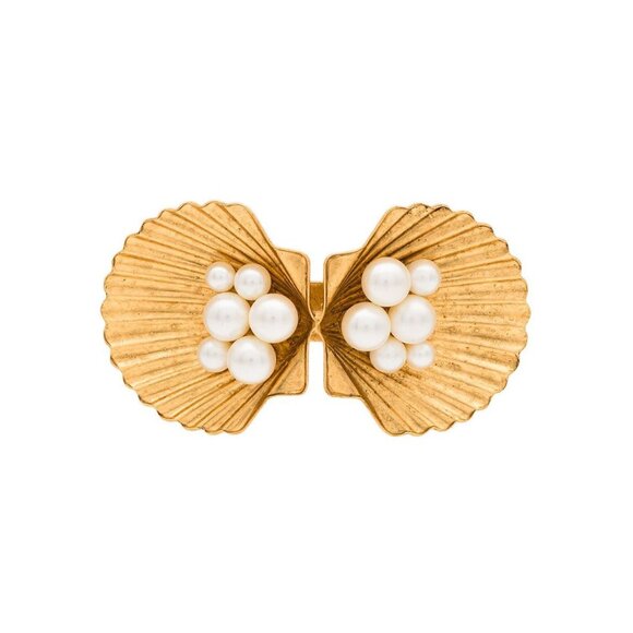 Jennifer Behr "Maricela" Seashell Earrings in Gold w Pearl - Picture 1 of 7